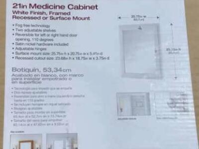 Home Decorators 21 in. x 25.75 in. White Medicine Cabinet With Mirror New