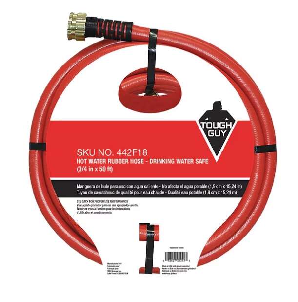 50 ft L Hot Water Hose, 3/4 in Inside Dia, Coupled Assembly, Red, Rubbe
