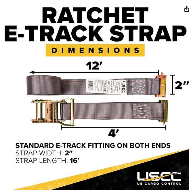 US Cargo Control E-Track Ratchet Straps  2 Inch x 16 Foot  E-Track Straps with 4 Foot Fixed End and Spring E-Fittings