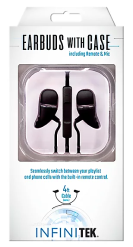 InfiniTek Earbuds Remote & Mic With Case - Black