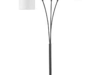 GLOBE BENTON Electric 65913 79" 3-Light Floor Lamp, Matte Black, White Linen Shade