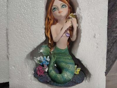 Anime Mermaid with Coral Holding Conch Shell Statue Figurine