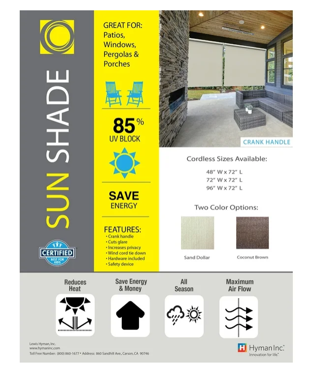Radiance Cordless Shades, Waterproof, Sand Dollar, 96" x 72"