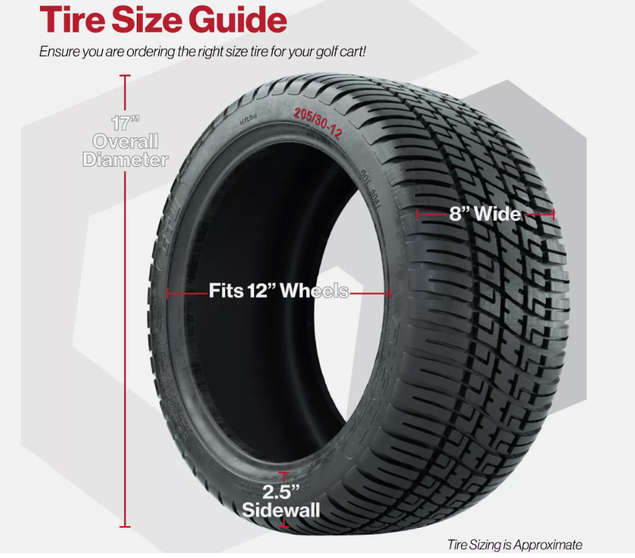 GTW Fusion 205/30-12 Street / Turf / Golf Cart Tire | 4-Ply | No Lift Required