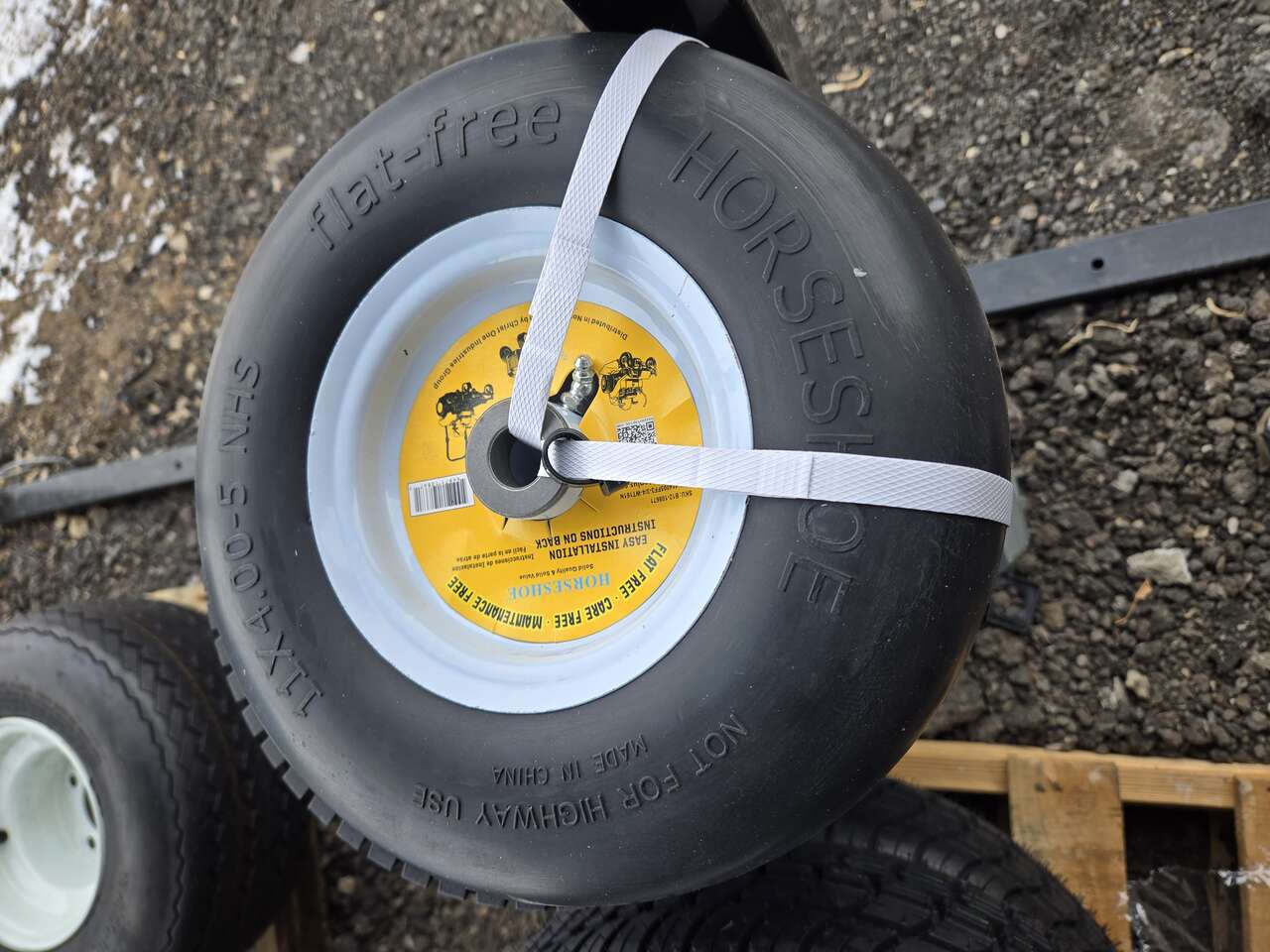 1 HORSESHOE 11x4-5 Flat Free, Solid Smooth Tire on Steel Wheel