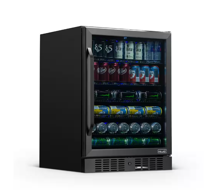New Air 24 in. 177 (12 oz.) Can Built-In Beverage Cooler Black Stainless Steel Fridge