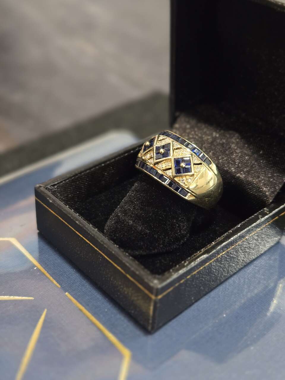 14K Yellow Gold Ring with Natural Blue Sapphires