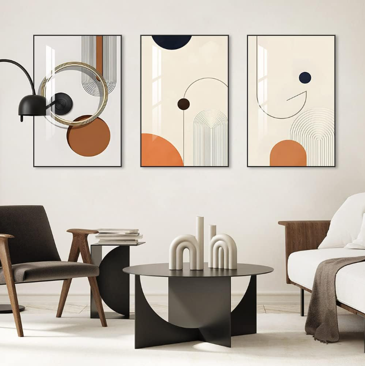 3 Framed Abstract Wall Decor Bright Boho style 16" x 24"