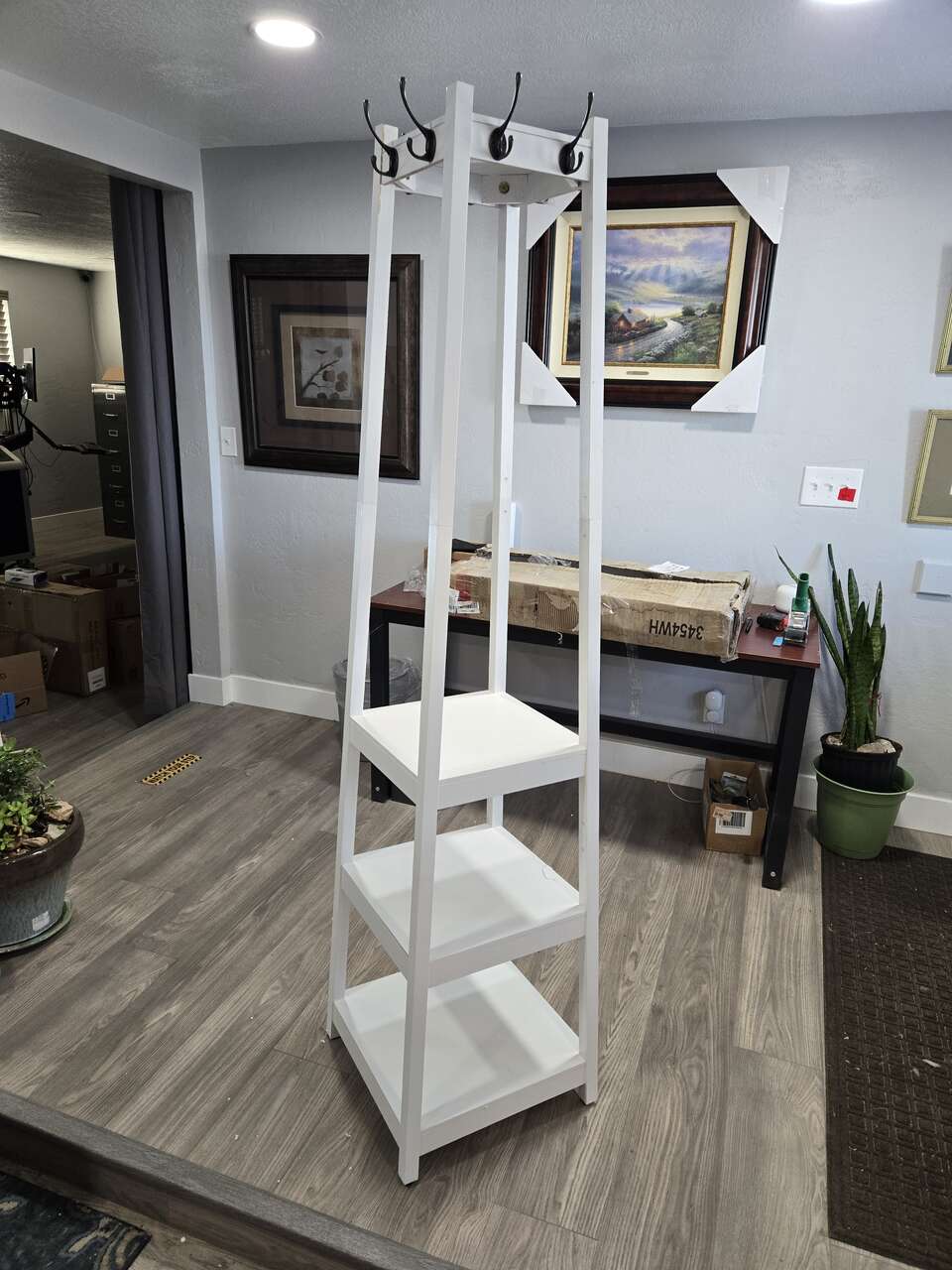Vassen Coat Rack w/ 3-Tier Storage Shelves in White Finish
