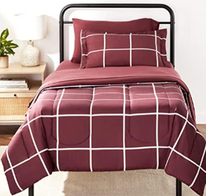 Burgundy Simple Plaid Comforter and Pillow Sham Twin