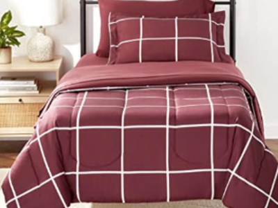 Burgundy Simple Plaid Comforter and Pillow Sham Twin