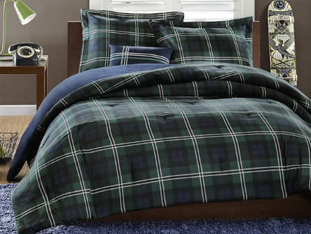 Navy and Green Tartan Comforter Twin