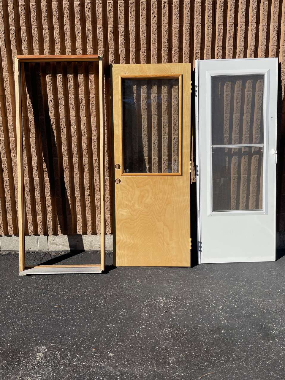 Exterior door w/storm door, jamb & blind