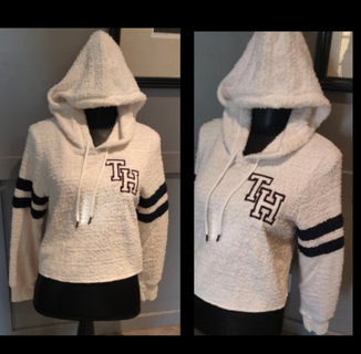 NWT $69 Tommy Hilfiger Soft Sherpa White Pullover Crop Hoodie Sweater Womens M