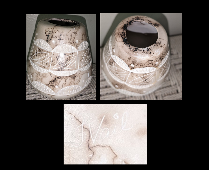 Navajo Horse Hair Pottery Vase 5” Signed T Vail New Mexico Hand Etched