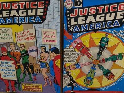 LOT OF 2 Justice League of America Wood Wall Plaque Hangings 13x19 DC Comics