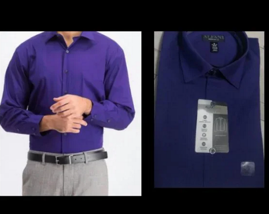 Brand New Alfani Men's Regular Fit Dress Shirt Pure Purple Mens Sz S