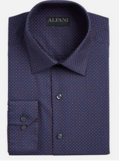 NWT Mens Alfani AlfaTech Slim-Fit Stretch Geo-Print Dress Shirt Navy/Red Sz M