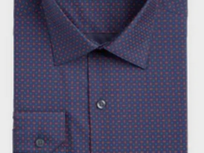NWT Mens Alfani AlfaTech Slim-Fit Stretch Geo-Print Dress Shirt Navy/Red Sz M
