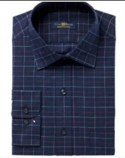 NWT Mens Club Room Classic Regular Fit Navy/Red Check Dress Shirt Sz 17 32-33
