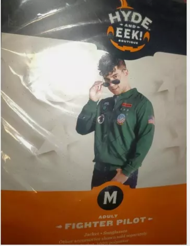 Adult Fighter Pilot Halloween Costume Size M New Jacket & Glasses NEW IN PKG