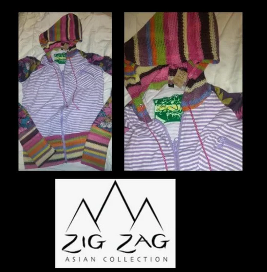 NWT Zig Zag Asian Collection Hippie Boho Hoodie Sweater Womens Sz M