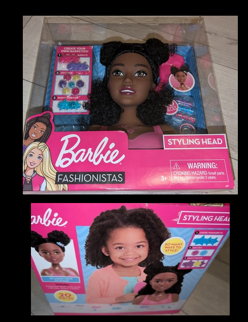 NEW Black Barbie Fashionistas Styling Head with 20 Pieces Large 8 inch by Mattel