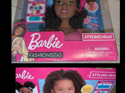 NEW Black Barbie Fashionistas Styling Head with 20 Pieces Large 8 inch by Mattel