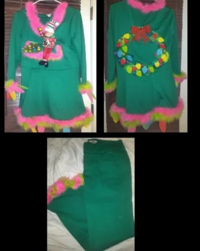 Womens Elf On The Shelf Deluxe Ugly Christmas Outfit / Costume Top M & Pants Sz 4 unique