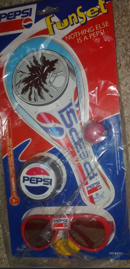 NOS Vintage PEPSI COLA Fun Set gold yoyo / paddle ball / sunglasses