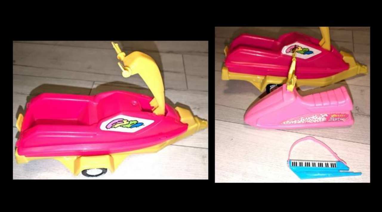 Vintage Barbie Beach Blast Jet Ski , Goodyear Jet Ski , & Piano Board Accessories LOT
