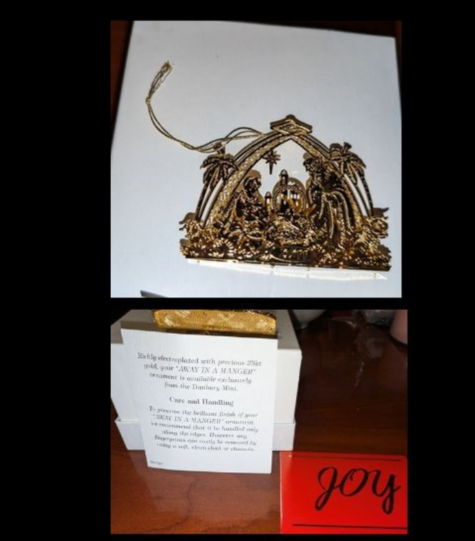Boxed Away In A Manger Danbury Mint Christmas Ornament 23k Gold Plated