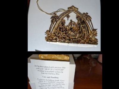Boxed Away In A Manger Danbury Mint Christmas Ornament 23k Gold Plated