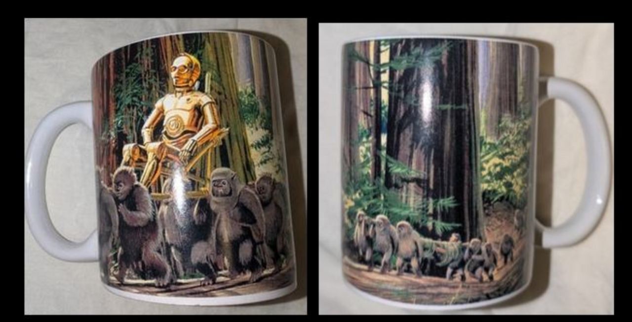 Star Wars Coffee Mug Return Of The Jedi Movie Ewoks C3PO Carried God Scene