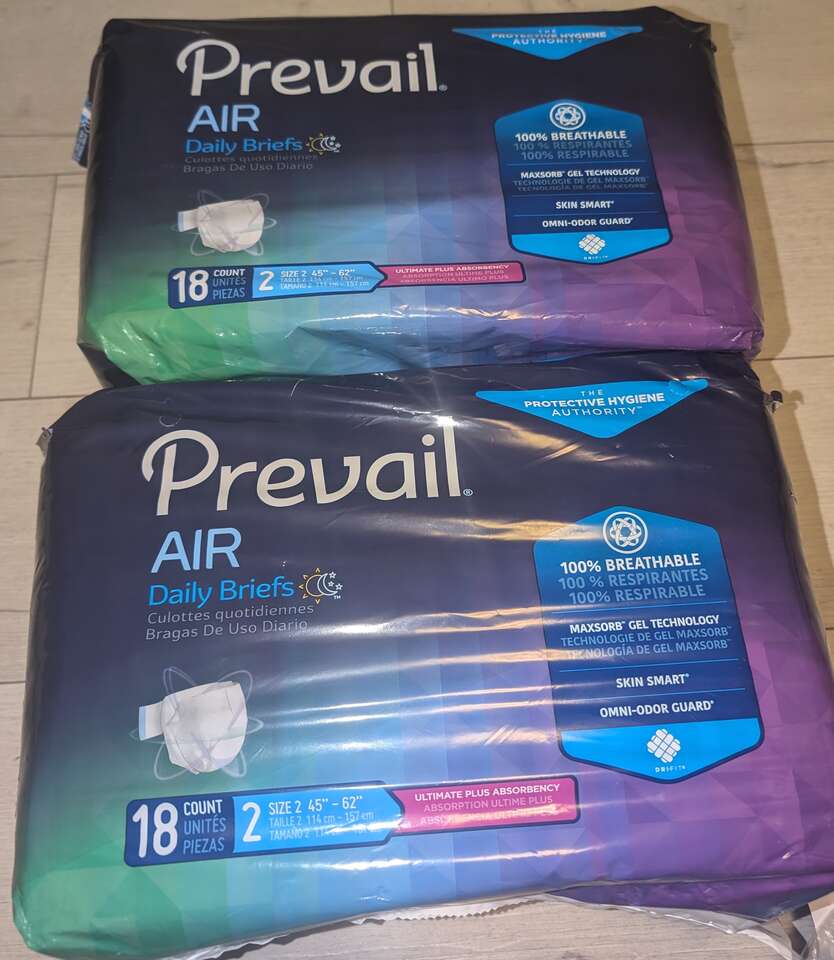 NEW Lot of 2 Pkgs PREVAIL Air Daily Briefs Size Adult 2 - 45"-62"