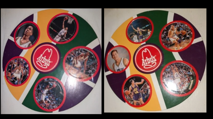 VINTAGE 90s UTAH JAZZ Arby's Pogs Pog - Lot of 2 Cards (12 pogs)