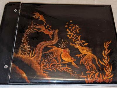 KOI FISH Asian Wood Hand Painted PHOTO ALBUM 11.5x15.5 Vintage Antique