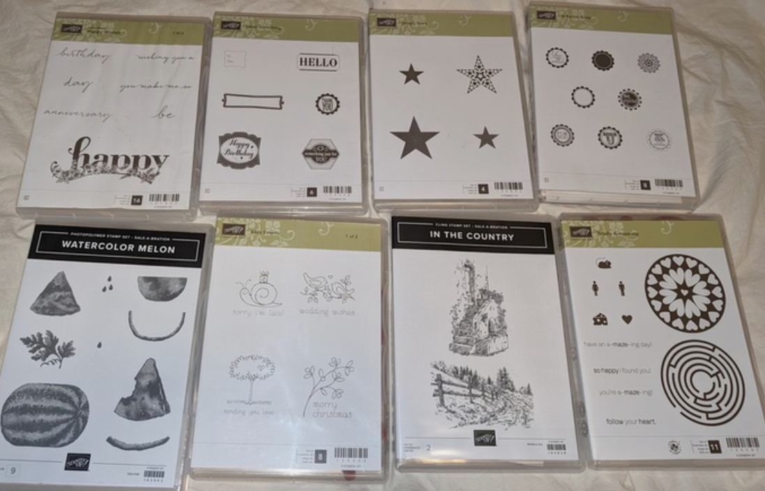 STAMPIN UP Stamp Sets Lot of 8 * Stars Watermelon Labels Country Words Phrases