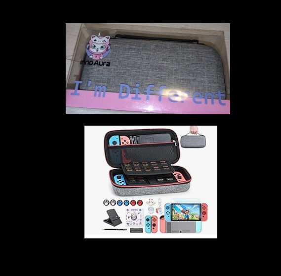 NEW Switch OLED Case 19-in-1 Bundle with Carrying Case, Game Organizer, Screen Protector, Stand and Thumb Grips (gray))