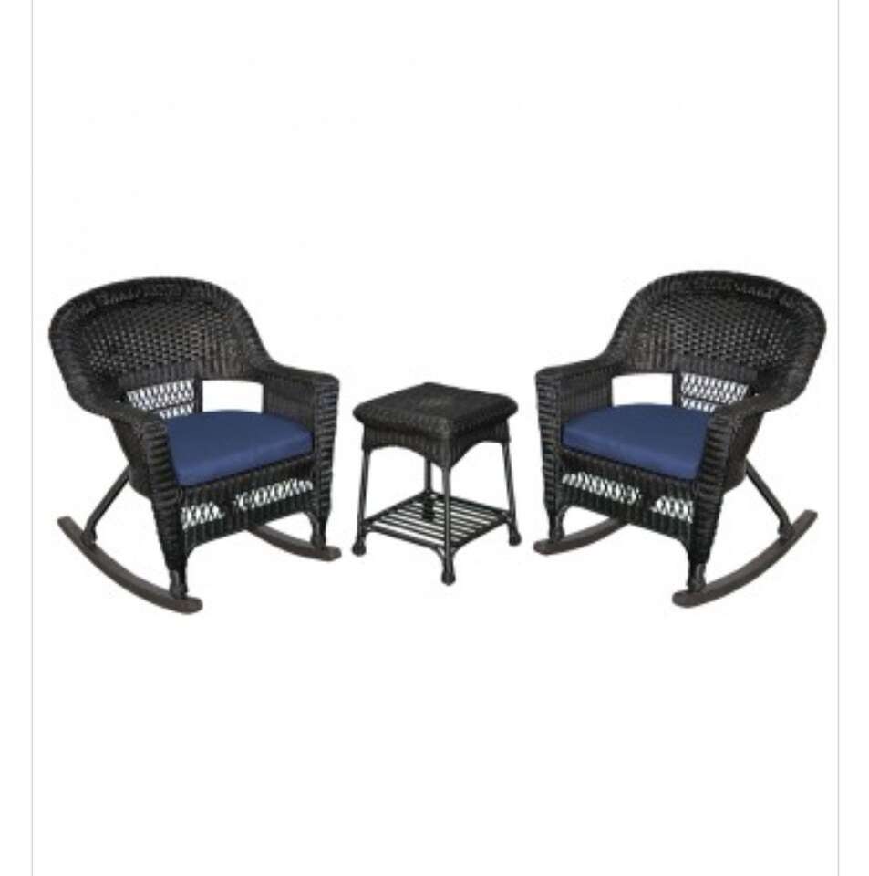 New in box 3 pc rocker black blue bistro set