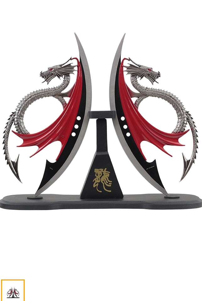 Dual Fantasy Dragon Dagger Display W/Stand