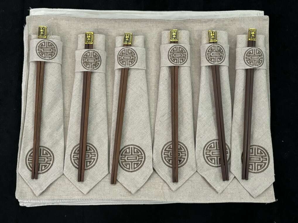 Set of 6. Vintage Chinese Placemat, Chopstick