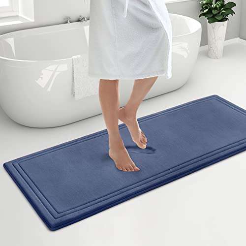 UNUSED Memory Foam Bath Runner Long Bath Mat Microdry 24x58 Blue Quck Drying Skid Resistant