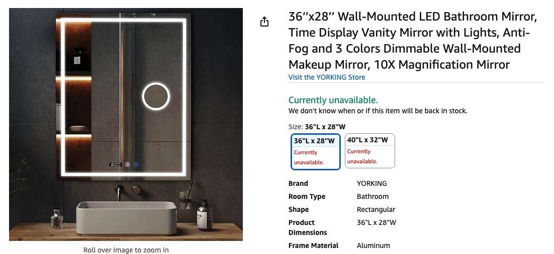 NEW--LED BATHROOM MIRROR