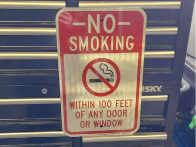 12" x 18 "No Smoking - Within 100' of Any Door" High Intensity Reflective Sign