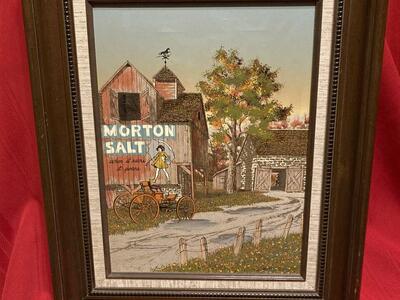 Vintage Morton Salt Advertising Painting on Canvas Silk Screen by H. Hargrove