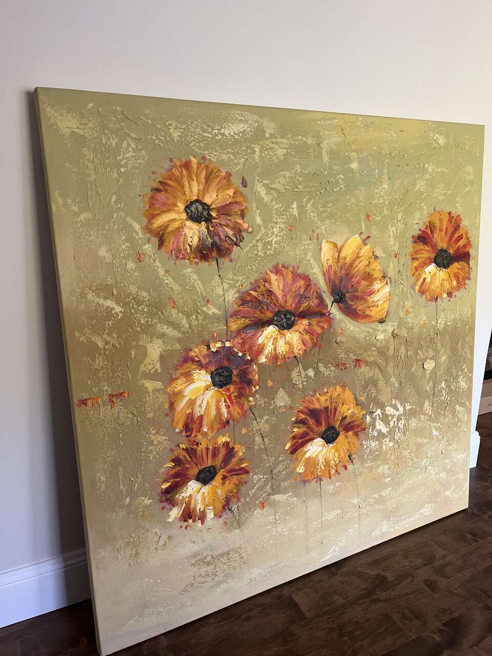 Huge Painting of Happy Flowers on Canvas