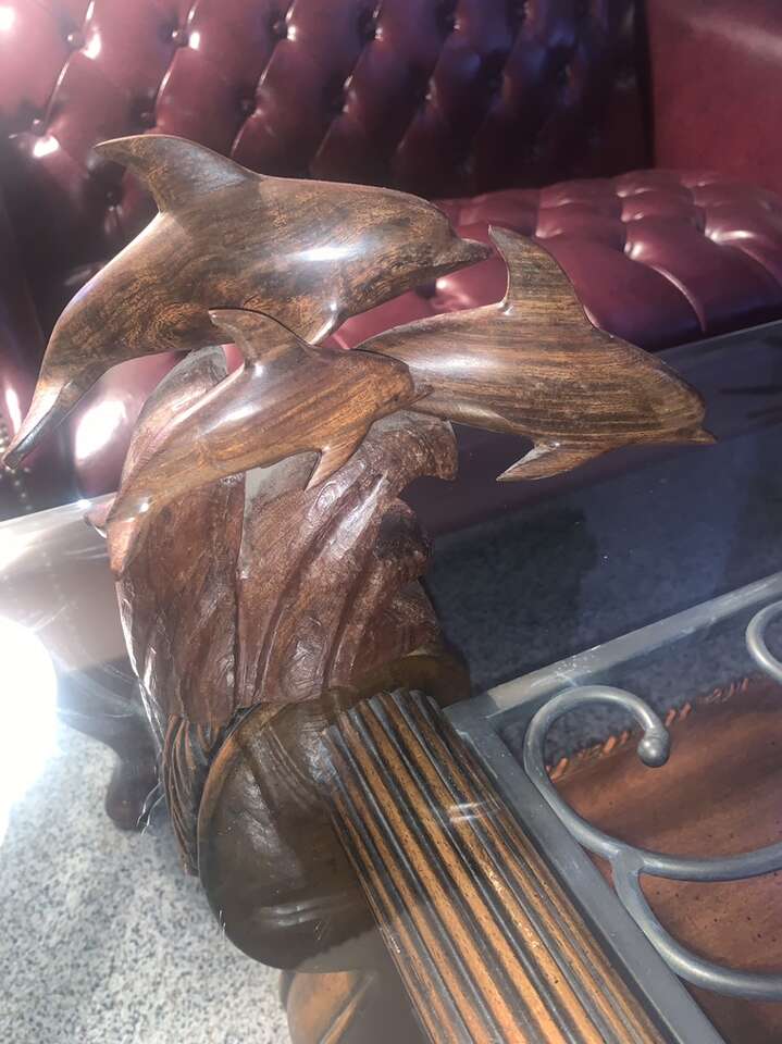 Handcarved Triple Dolphin Pod