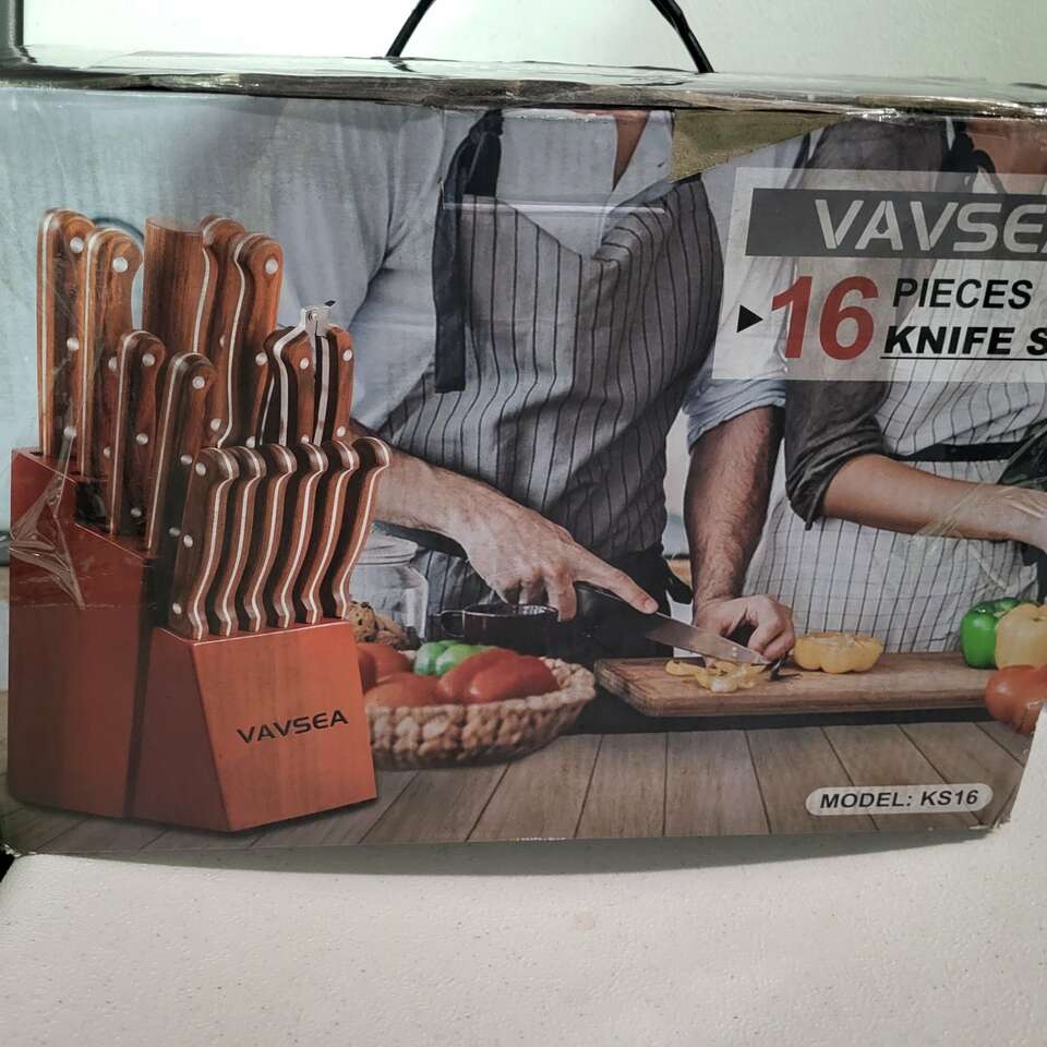 VAVSEA Knife Block Set, 16 Pieces Kitchen Knife Set with Block