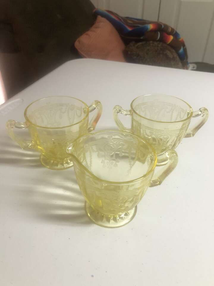 Depression Glass yellow cream and sugar